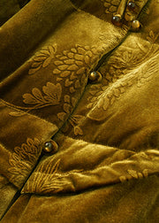 Jacquard Button Patchwork Silk Velour Duck Down Coat Winter