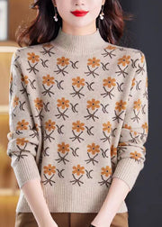 Jacquard Coffee Turtleneck Cozy Knit Sweaters Spring