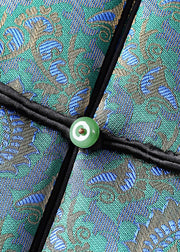 Jacquard Green O Neck Button Patchwork Silk Velour Waistcoat Sleeveless