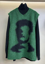 Jacquard Green O Neck Cozy Knit Waistcoat Sleeveless