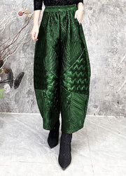 Jacquard Green Pockets Elastic Waist Silk Lantern Pants Spring