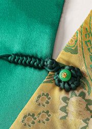 Jacquard Green V Neck Patchwork Button Silk Coats Fall