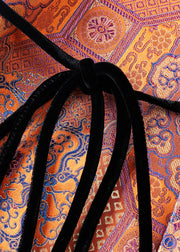 Jacquard Orange O Neck Lace Up Patchwork Silk Waistcoat Sleeveless