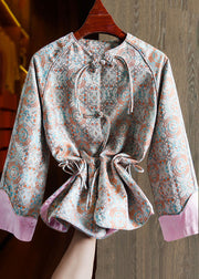 Jacquard Pink Patchwork Side Open Button Silk Coat Fall
