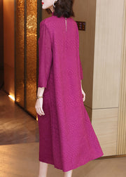 Jacquard Rose Turtleneck Solid Cotton Long Dresses Spring