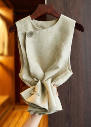 Jacquard White Tan O Neck Button Patchwork Silk Waistcoat Sleeveless