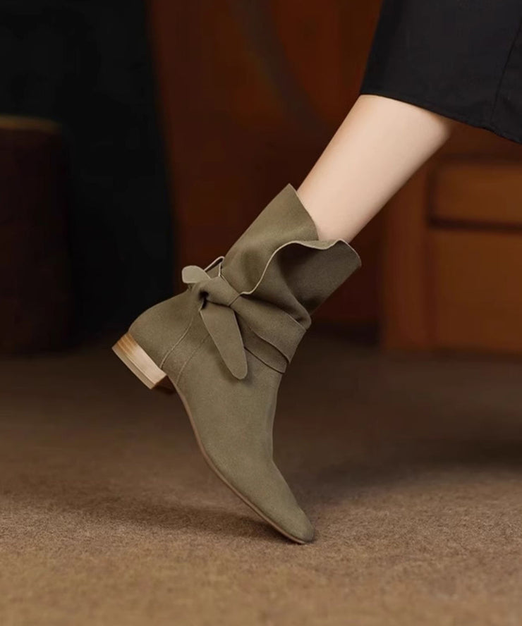 Khaki Boots Suede Retro Splicing Pointed Toe