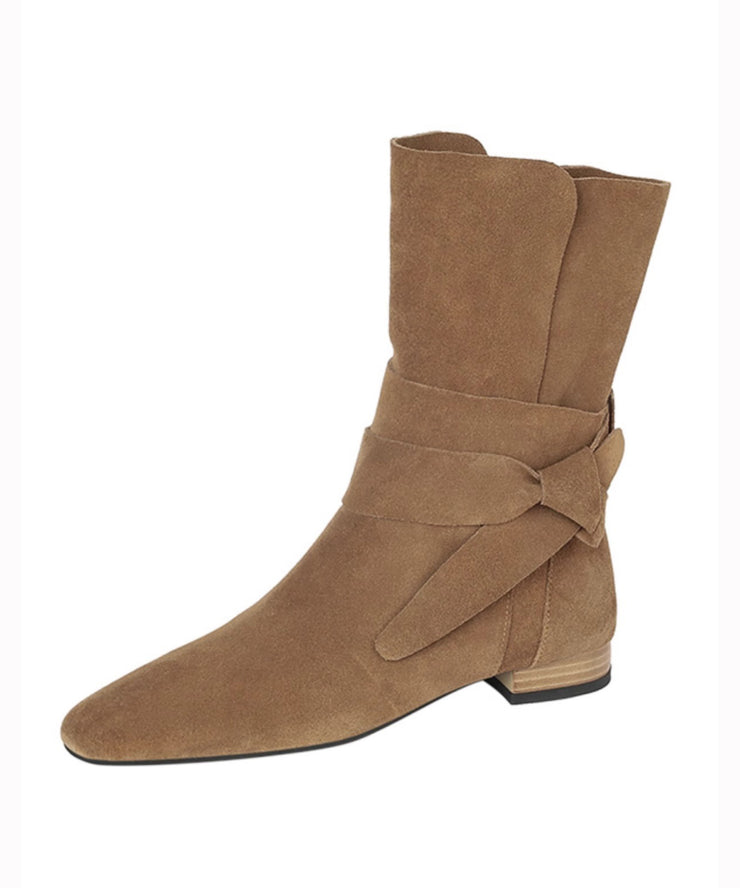 Khaki Boots Suede Retro Splicing Pointed Toe