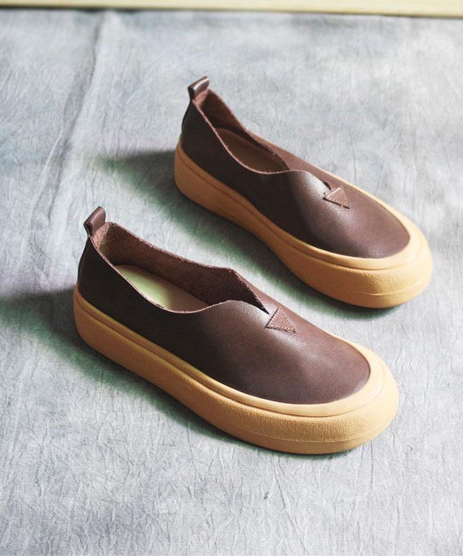 Khaki Casual Genuine Leather Flats  Flats - SooLinen
