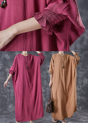 Khaki Cotton Holiday Dress Oversized Batwing Sleeve