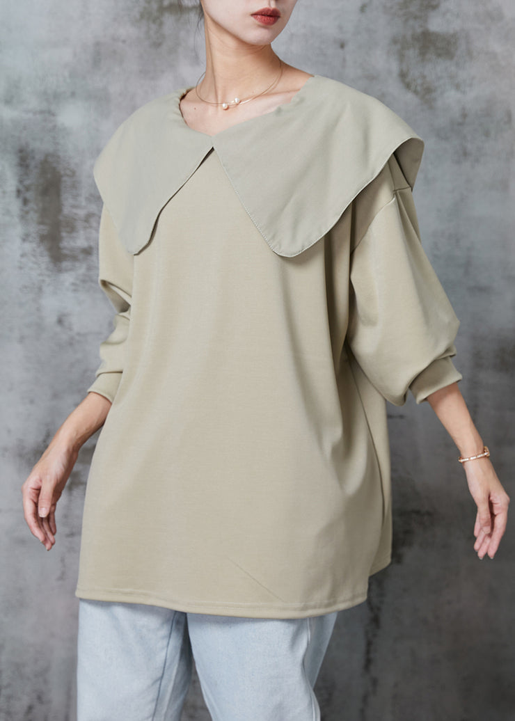 Khaki Cotton Shirt Tops Oversized Bow Spring