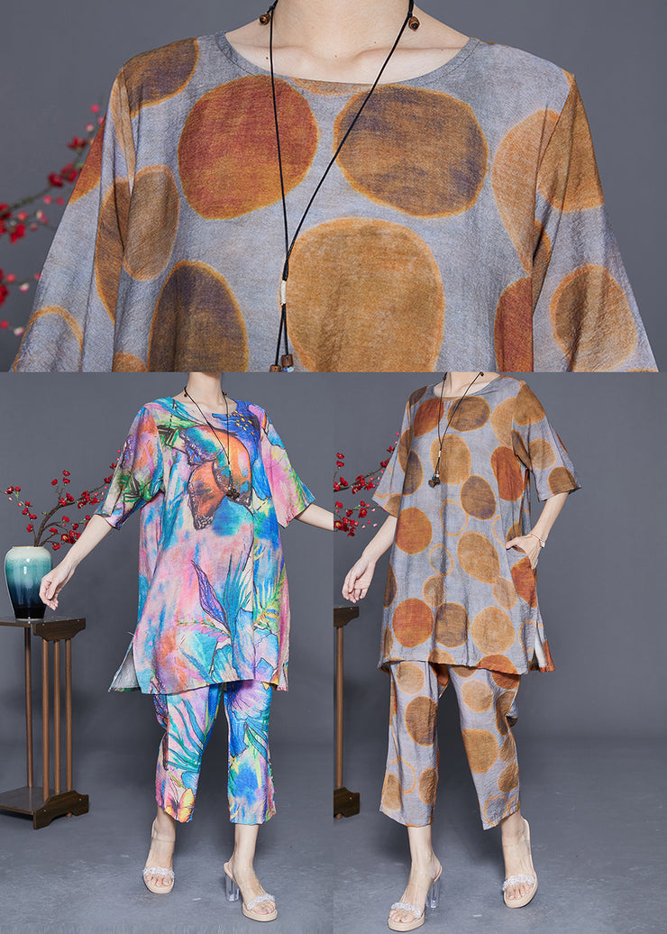Khaki Dot Print Cotton Two Piece Set Outfits Oversized Summer