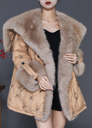 Khaki Duck Down Down Coats Fur Collar Embroideried Winter