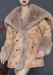 Khaki Duck Down Down Coats Fur Collar Embroideried Winter