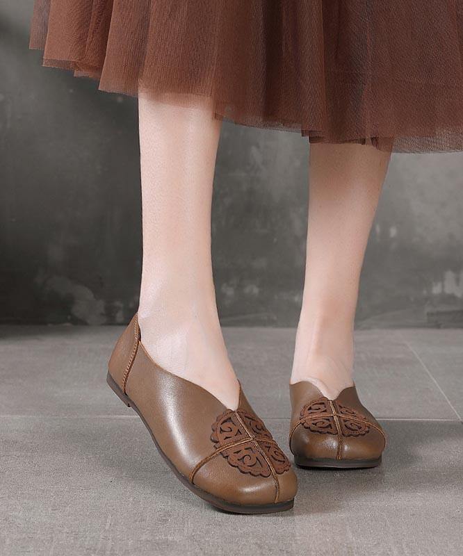Khaki Flats Hollow Out Splicing Flat Shoes For Women - SooLinen