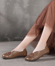 Khaki Flats Hollow Out Splicing Flat Shoes For Women - SooLinen
