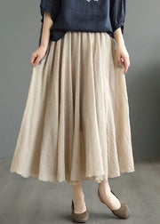 Khaki High Waist Patchwork Cotton Skirt Wrinkled Fall
