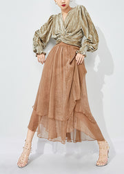 Khaki Layered Tulle A Line Skirts Exra Large Hem Oversized Summer