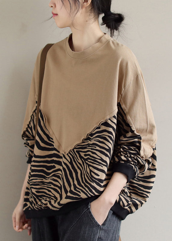 Khaki Leopard wrinkled Sweatshirt Streetwear Long Sleeve