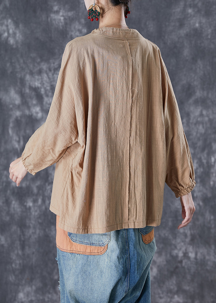 Khaki Linen Cardigan Oversized Lace Up Fall