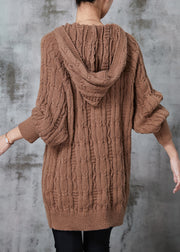 Khaki Loose Knit Sweatshirt Dress Hooded Winter
