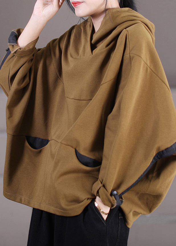 Khaki Low High Design Baumwolle Kapuzenmantel mit langen Ärmeln