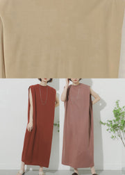 Khaki O-Neck Solid Maxi Dress Summer
