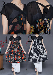 Khaki Patchwork Chiffon Long Dress Leaf Print Summer