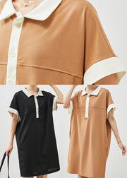 Khaki Patchwork Cotton Sweatshirts Dress Oversized Summer