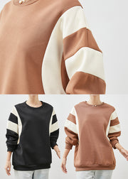 Khaki Patchwork Cotton Sweatshirts Top Oversized Spring
