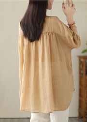 Khaki Patchwork Linen Shirt Oversized Low High Design Summer