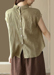 Khaki Patchwork Linen Shirts Wear On Both Sides Button Summer
