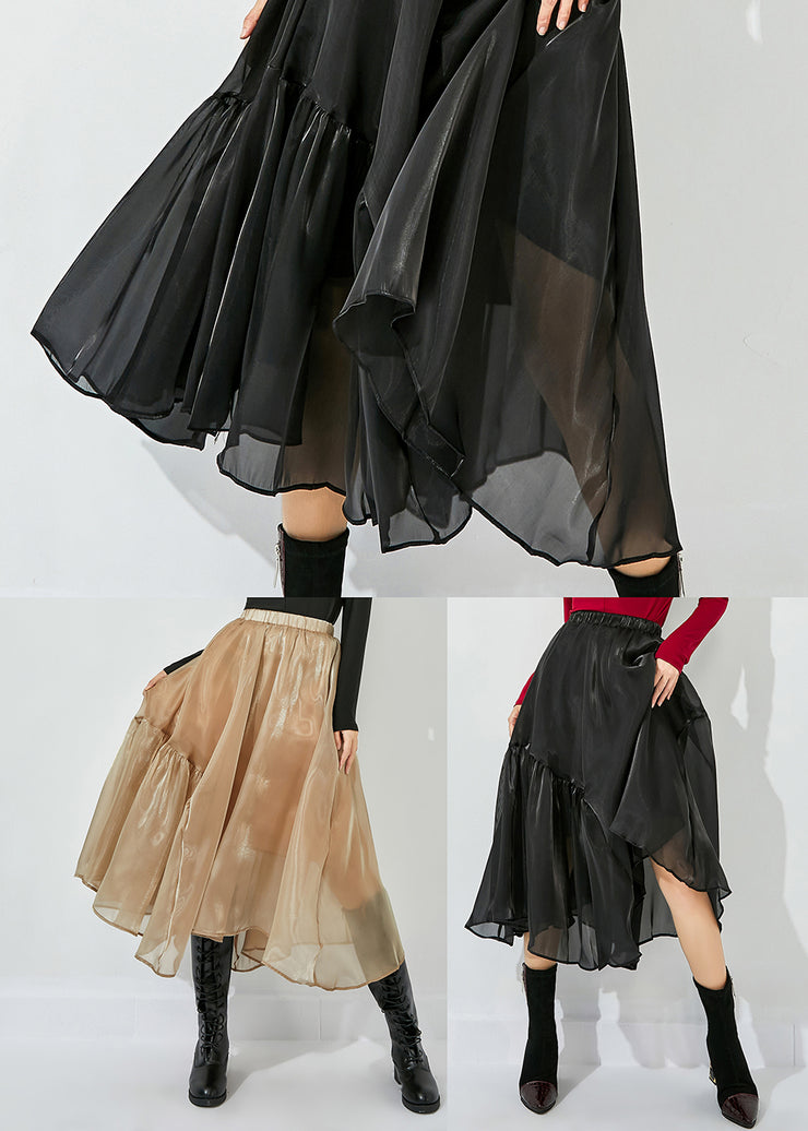 Khaki Patchwork Tulle Skirts Wrinkled Exra Large Hem Summer