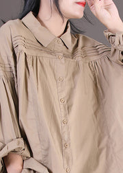 Khaki Peter Pan Collar Button Shirts Long Sleeve