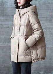 Khaki Pockets Drawstring Patchwork Duck Down Coat Zip Up Winter
