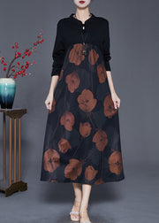 Khaki Print Cotton Vacation Dresses Chinese Button Spring