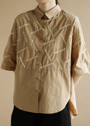 Khakifarbene, seitlich offene Baumwoll-Hemdoberteile, niedriges, hohes Design mit halben Ärmeln