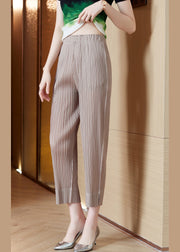 Khaki Silk Crop Pants Oversized Wrinkled Spring