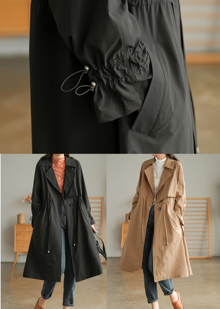 Khaki Solid Color Cotton Trench Coats Oversized Notched Fall