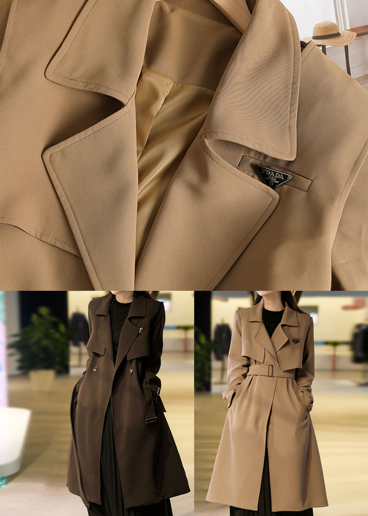 Khaki Spandex Trench Coats Two Piece Set Women Clothing Double Breast Fall