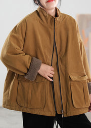 Khaki Stehkragen Taschen mit Reißverschluss Mäntel Winter