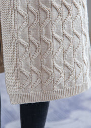 Khaki Thick Knit Long Cardigans Button Pockets Winter