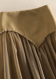 Khaki Tulle Skirt High Waist Asymmetrical Design Spring