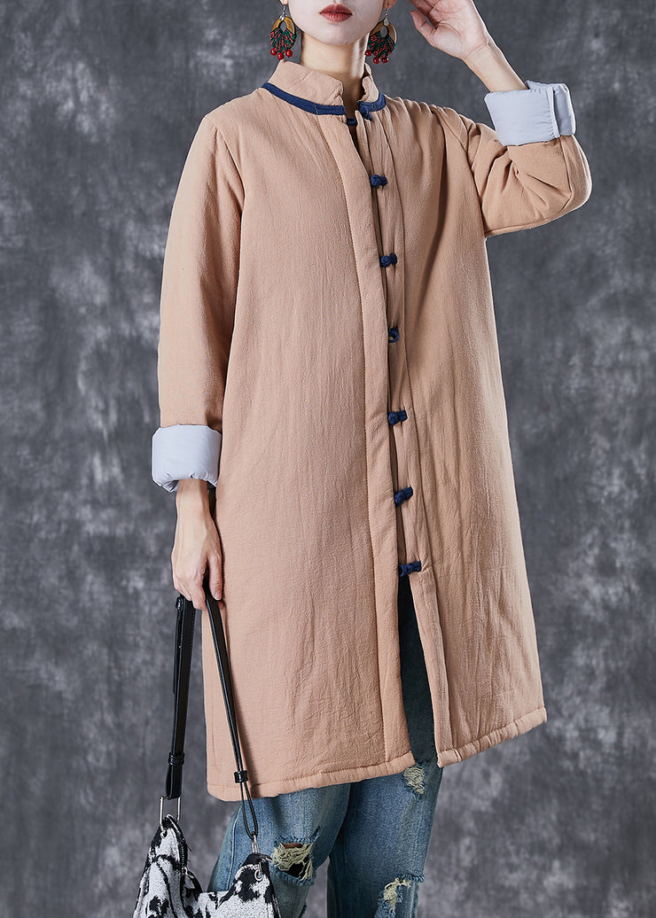 Khaki Warm Fine Cotton Filled Witner Coat Chinese Button