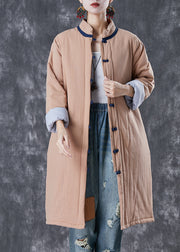 Khaki Warm Fine Cotton Filled Witner Coat Chinese Button