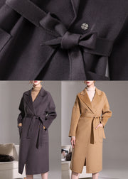 Khaki Woolen Wrap Coat Peter Pan Collar Solid Winter