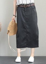 Khaki ramie mid-length skirt with elastic waist - SooLinen