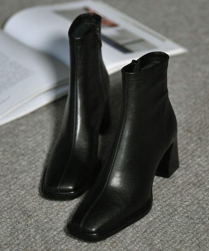 Khaki zippered Faux Leather Boots High Heels - SooLinen
