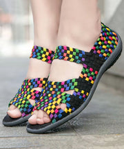 Knit Fabric Flat Shoes For Women Purple Splicing Peep Toe