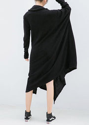 Knitted black Sweater dresses Design asymmetric Big high neck knitted tops - SooLinen